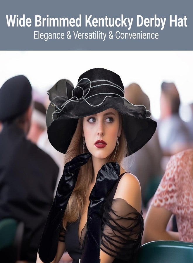 Popuid Derby Fascinator Hats for Women, Wide Brim Tea Party Organza Hats for Wedding & Cocktail Party (Black Set) - Image 4